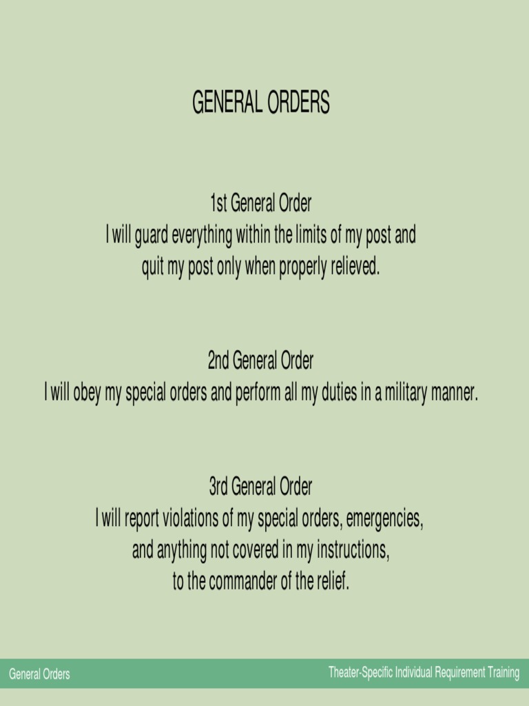 The Three General Orders: Guarding the Post with Vigilance and ...