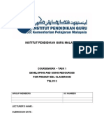 Institut Pendidikan Guru Malaysia: Coursework - Task 1 Developing and Using Resources For Primary Esl Classroom TSL3113