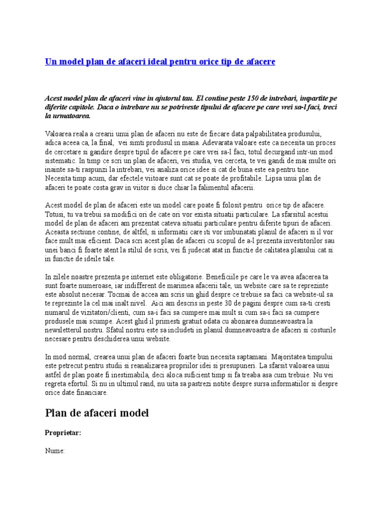 Un Model Plan de Afaceri Ideal Pentru Orice Tip de PDF