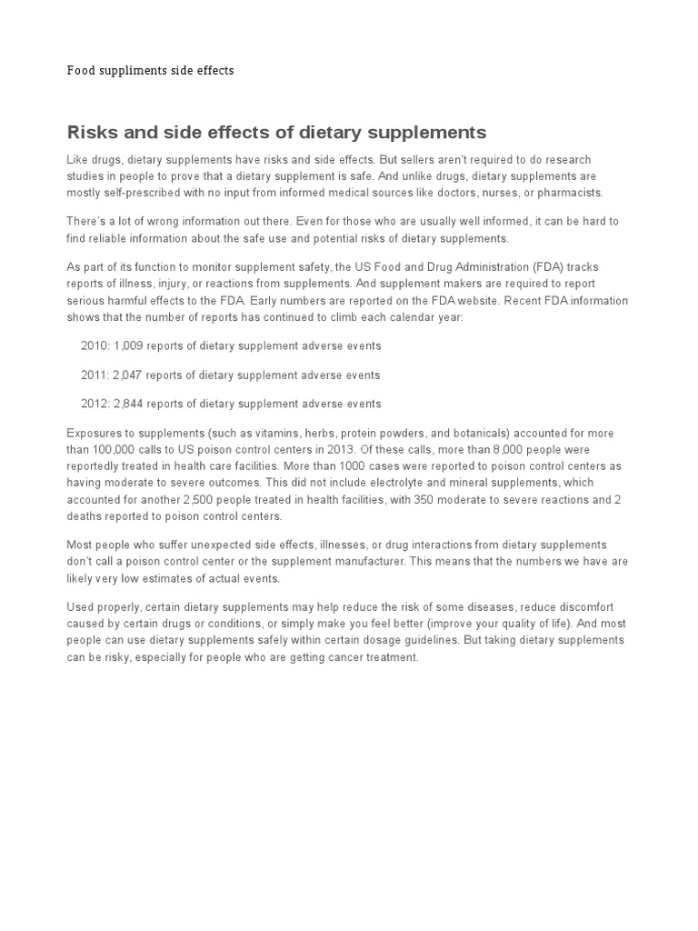 Food Suppliments PDF Dietary Supplements Adverse Effect