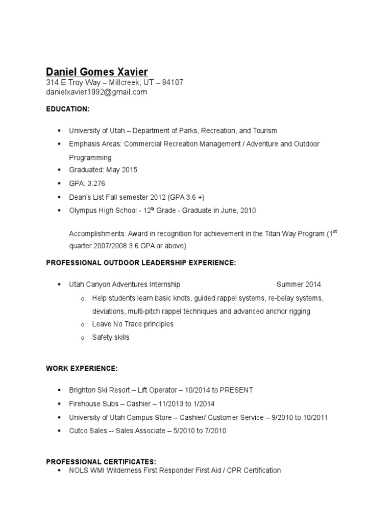 Outdoor Resume Daniel 2015 | PDF