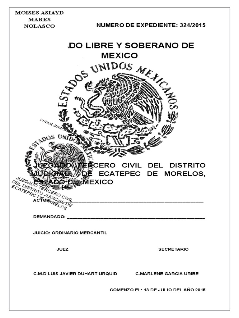 Expediente Juicio Ordinario Mercantil | PDF | México | Demanda judicial
