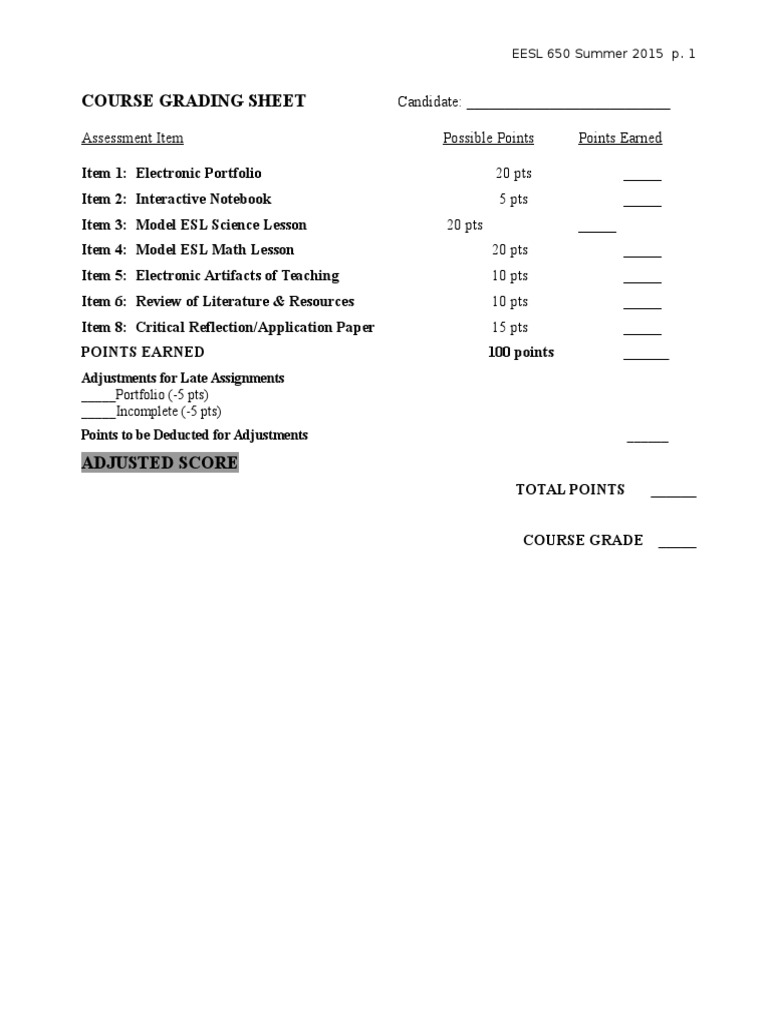 Course Grading Sheetcandidate | PDF | Career & Growth | Computers