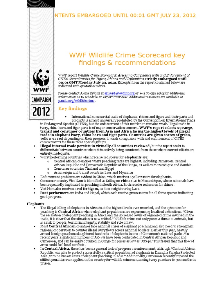 WWF Wildlife Crime Scorecard 2012 | PDF | Poaching | Crime & Violence