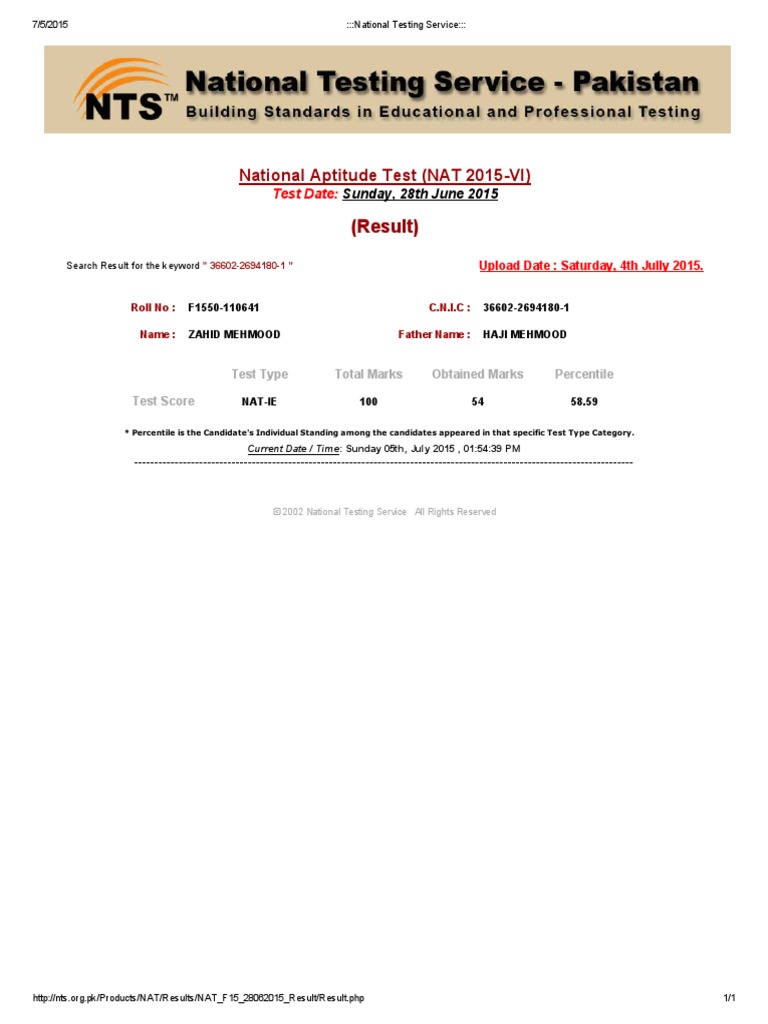 National Aptitude Test (NAT 2015 VI) : (Result) | PDF