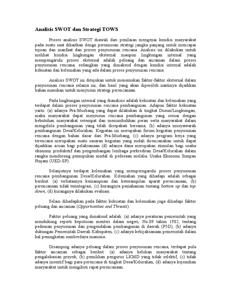 Analisis Swot Dan Strategi Tows Kwn
