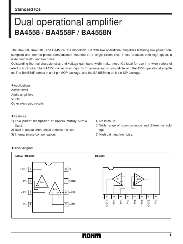 Dual Op-Amp ICs: BA4558 Series | PDF | Operational Amplifier ...