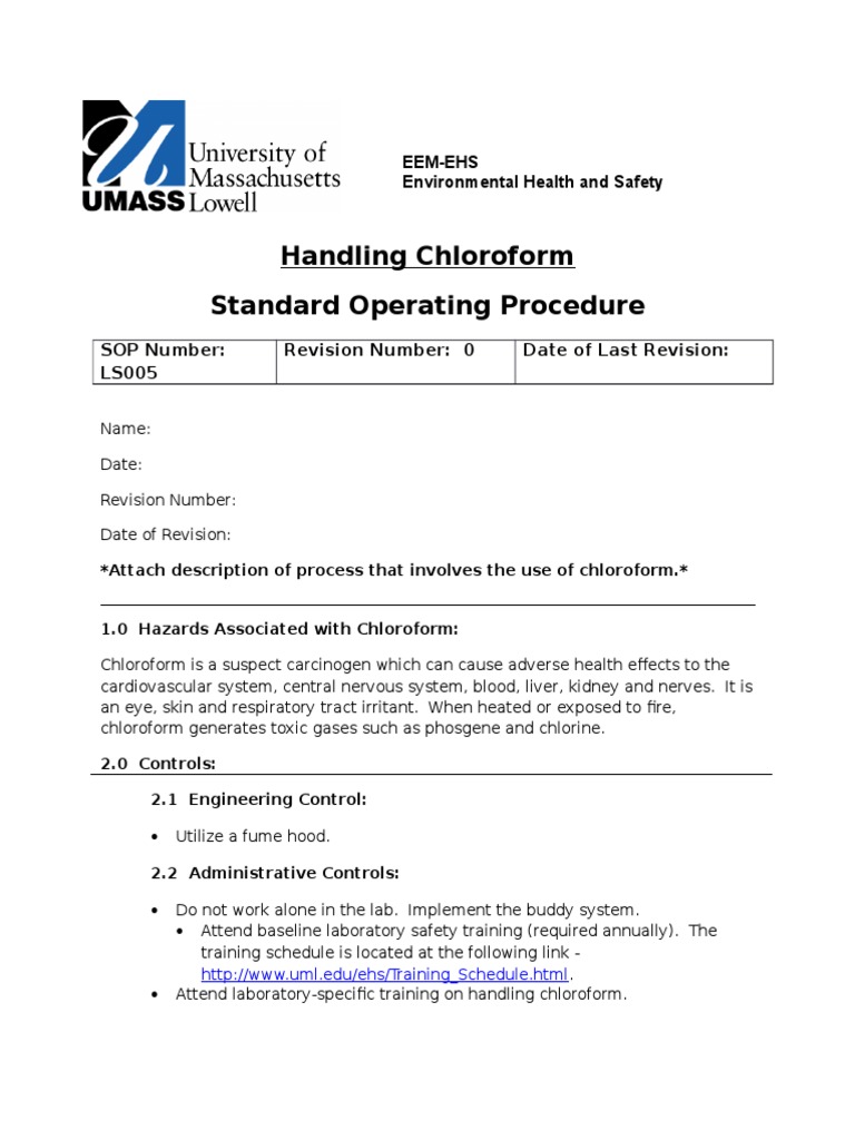 SOP For Handling Chloroform tcm18 139804 Chloroform Laboratories