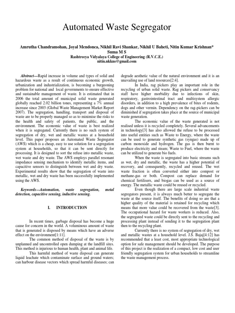 Automated Waste Segregator System | PDF