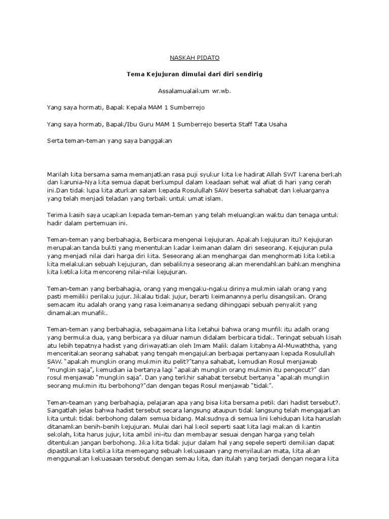 Teks Ceramah Agama Islam Tentang Kejujuran Berbagi Informasi