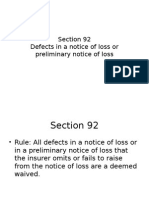 Section 92 Defects in A Notice of Loss or Preliminary Notice of Loss