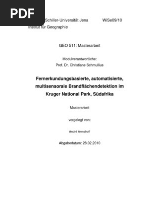 Fernerkundungsbasierte Automatisierte Multisensorale Brandflachendetektion Im Kruger National Park Sudafrika Nature Physical Sciences