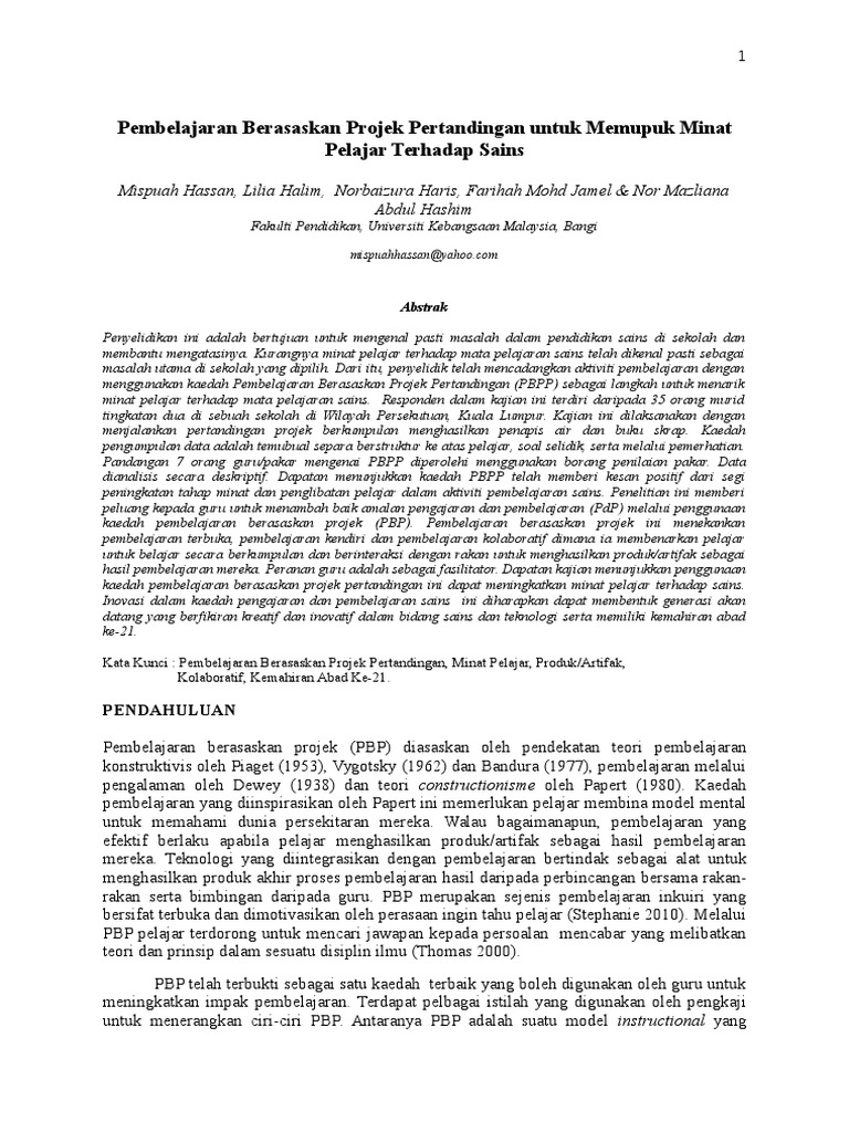 Pembelajaran Berasaskan Projek Pdf
