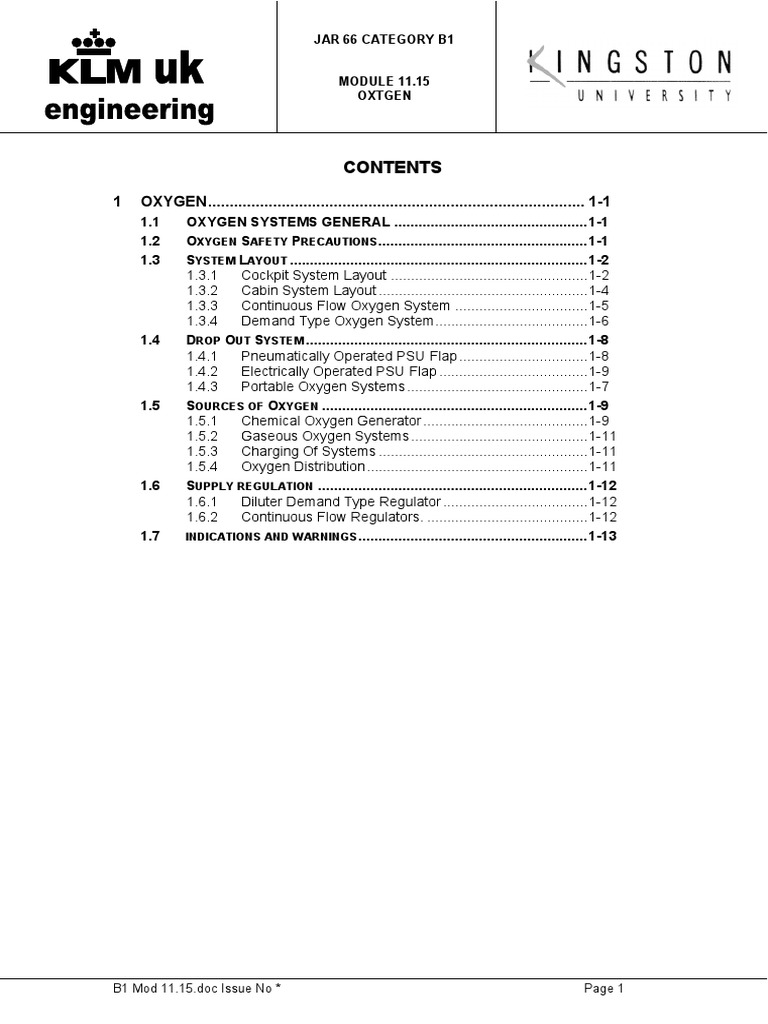 Easa Part 66 Module 11 15 Oxygen | PDF | Valve | Oxygen