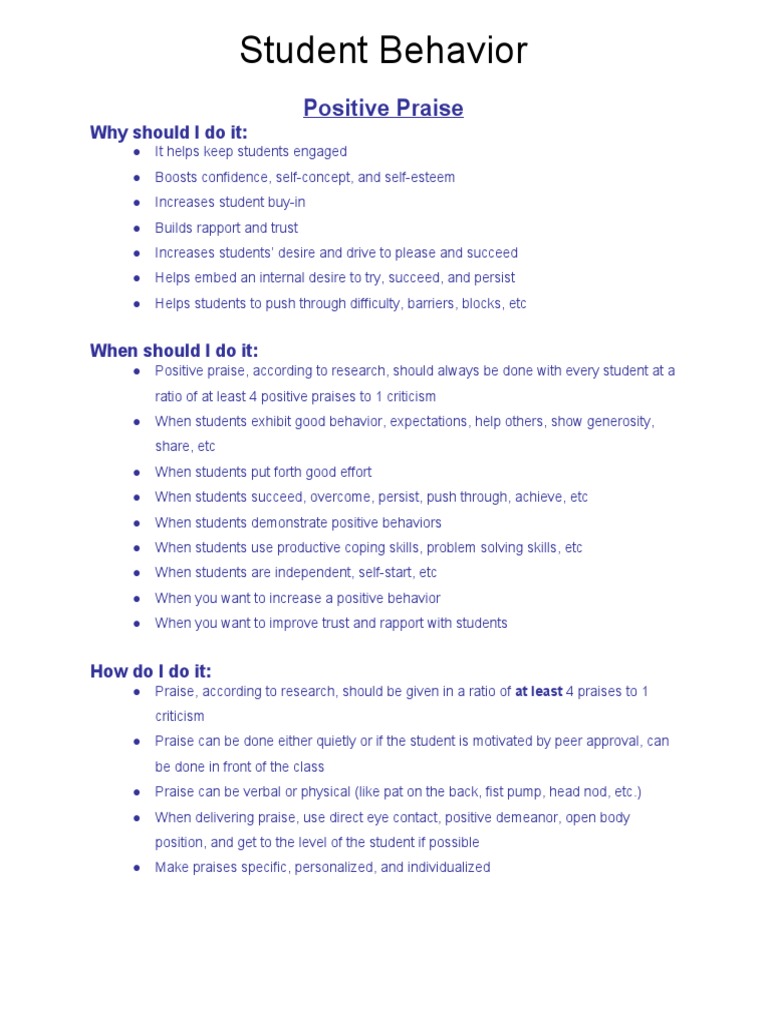 Student Behavior: Positive Praise | PDF | Conflict Resolution | Social ...