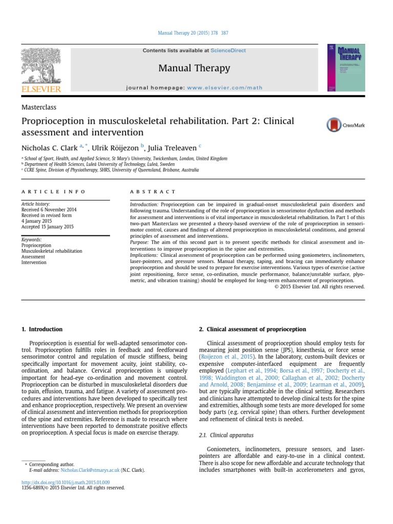 Proprioception in Musculoskeletal Rehabilitation. Part 2: Clinical ...