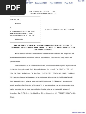 Amgen Inc. v. F. Hoffmann-LaRoche LTD et al - Document No. 1291