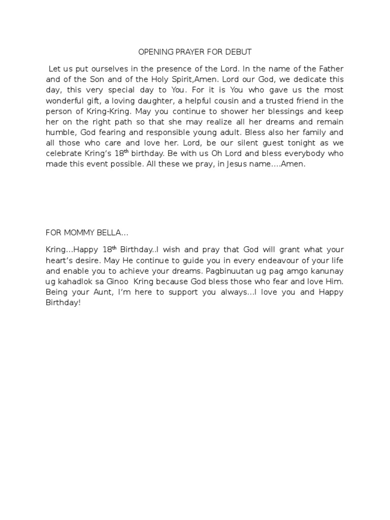 Opening Prayer For Debut Worship Prayer