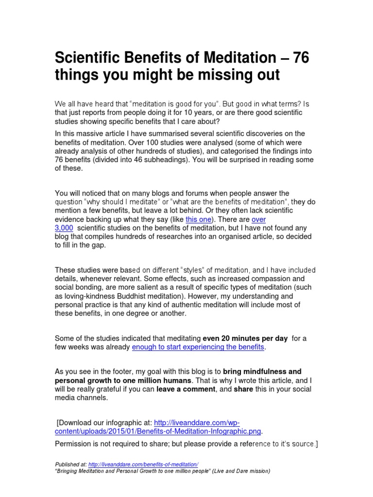 Scientific Benefits of Meditation PDF Meditation