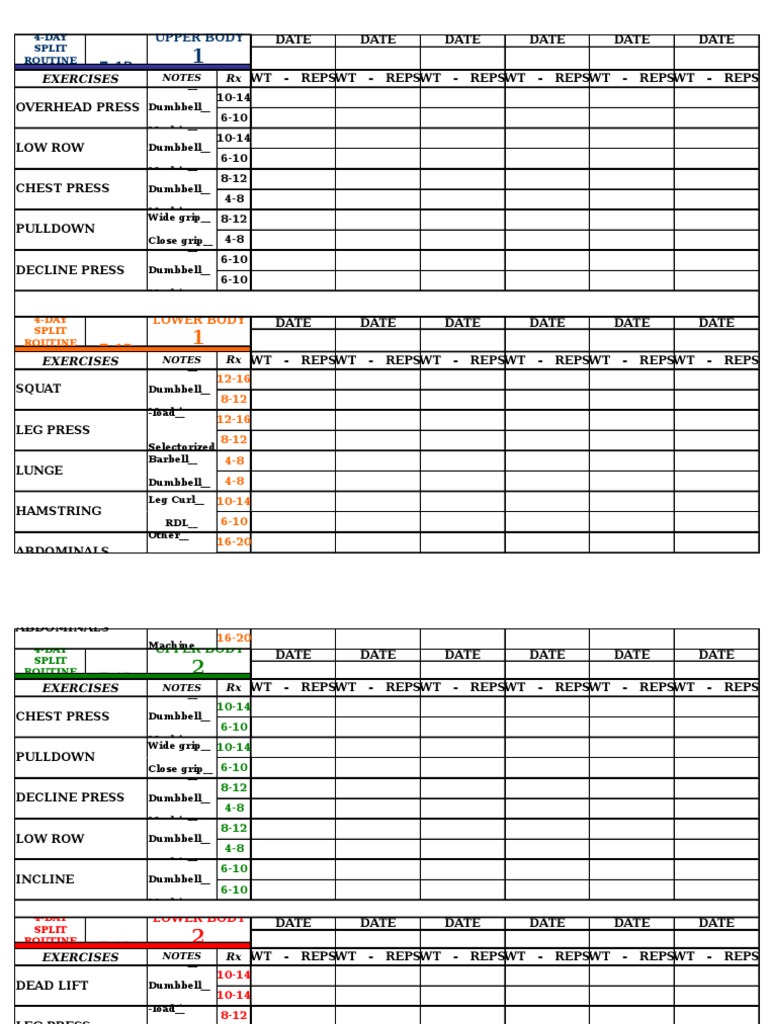 TK 12-Week2c 4-ProgramDay Split Routine | PDF | Weight Training ...