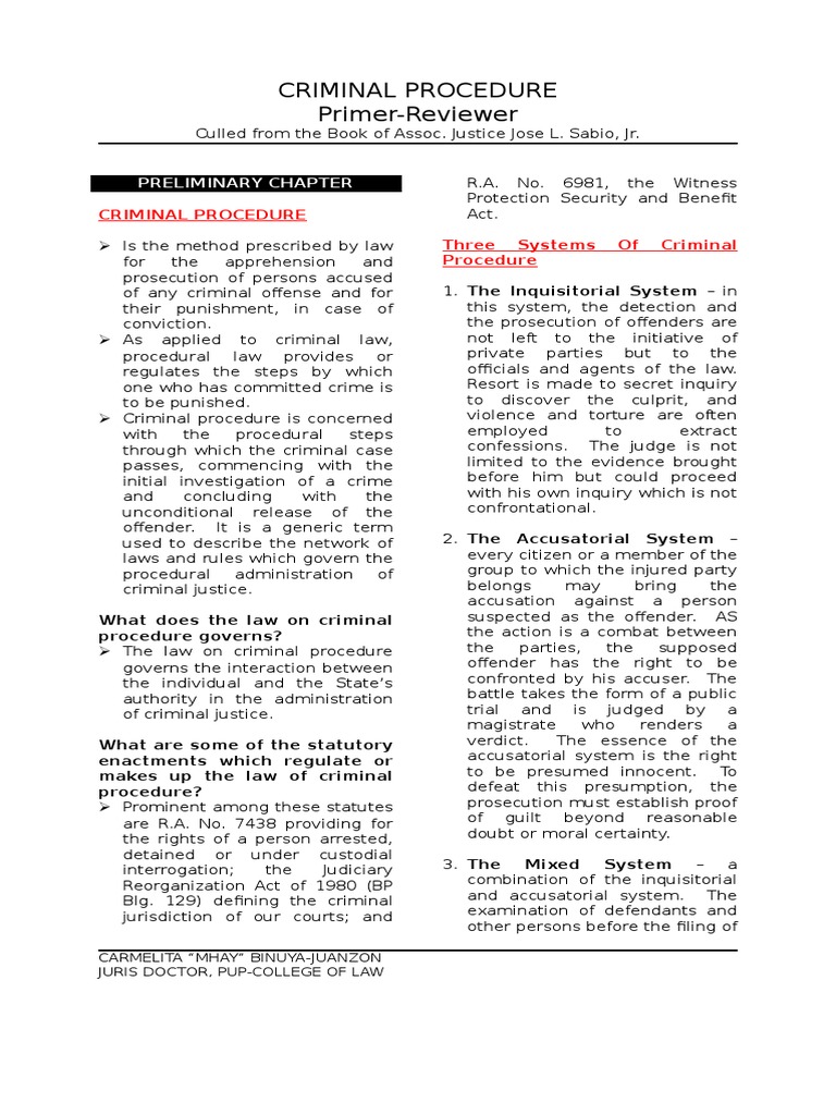 Criminal Procedure Primer-Reviewer | PDF | Criminal Procedure In South ...