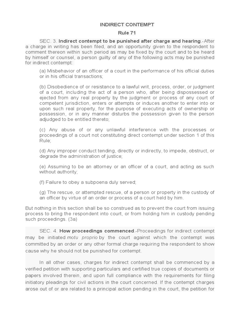 Indirect Contempt Rule 71 | PDF | Contempt Of Court | Bail
