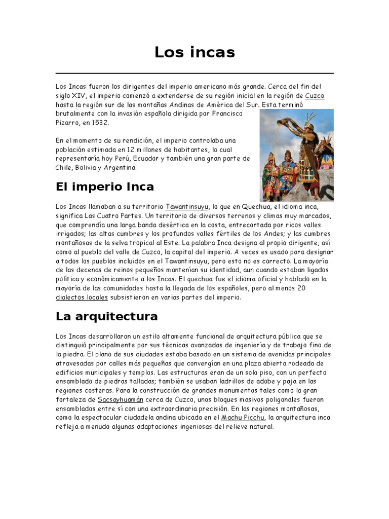 Los Incas | PDF | Imperio Inca | Cultura (general)