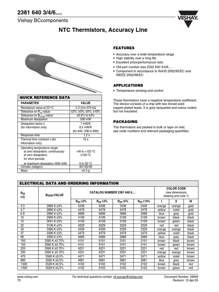NTC Thermistors: Accuracy Line Overview | PDF | Physical