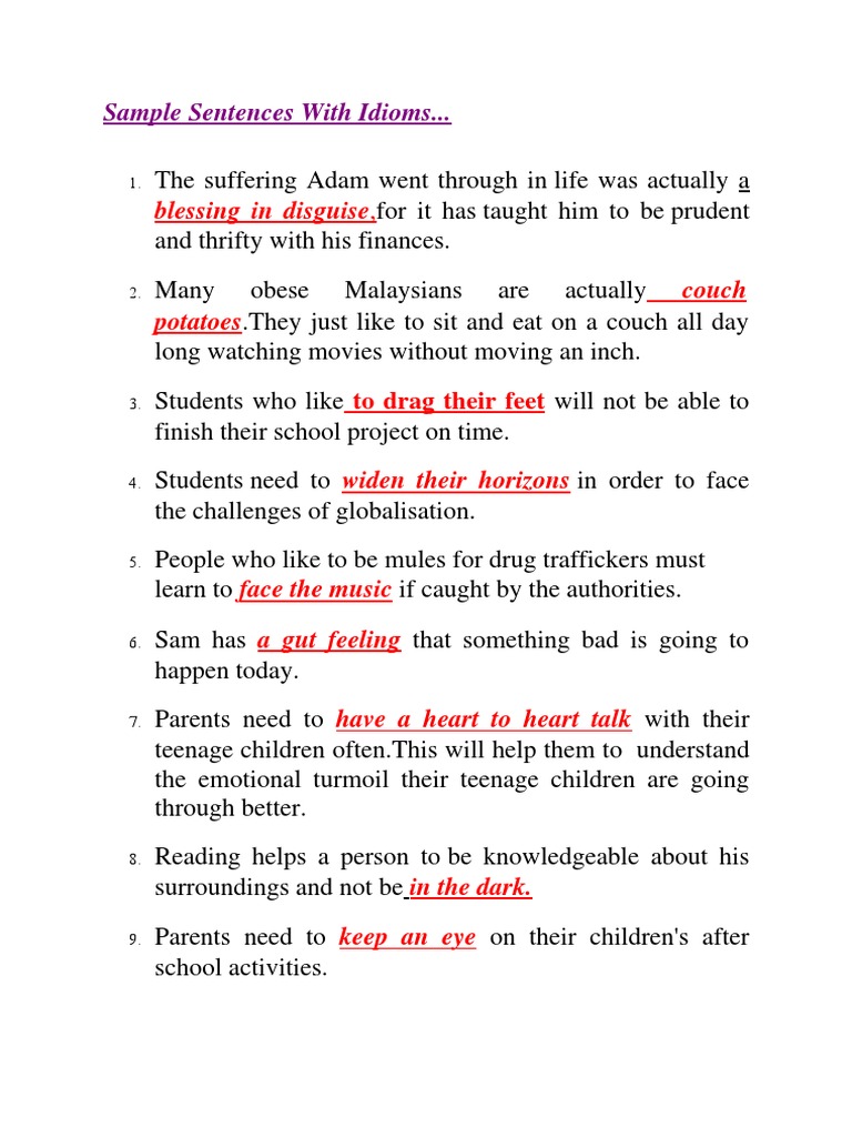 Sample Sentences Idioms | PDF