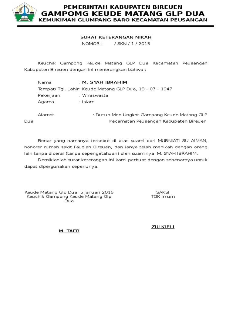 Surat Keterangan Nikah