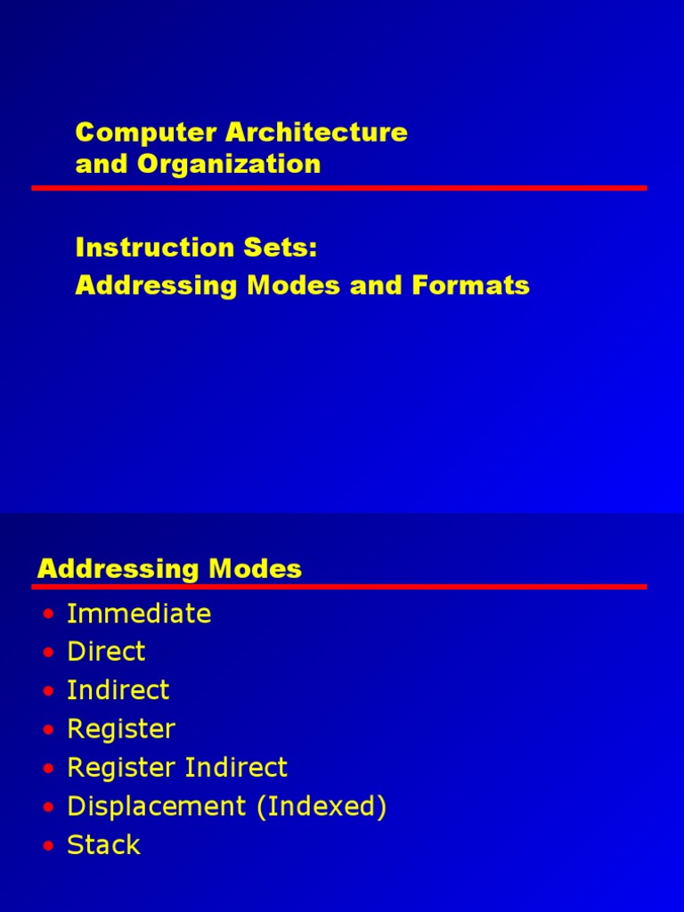 Computer Architecture and Organization Instruction Sets: Addressing ...