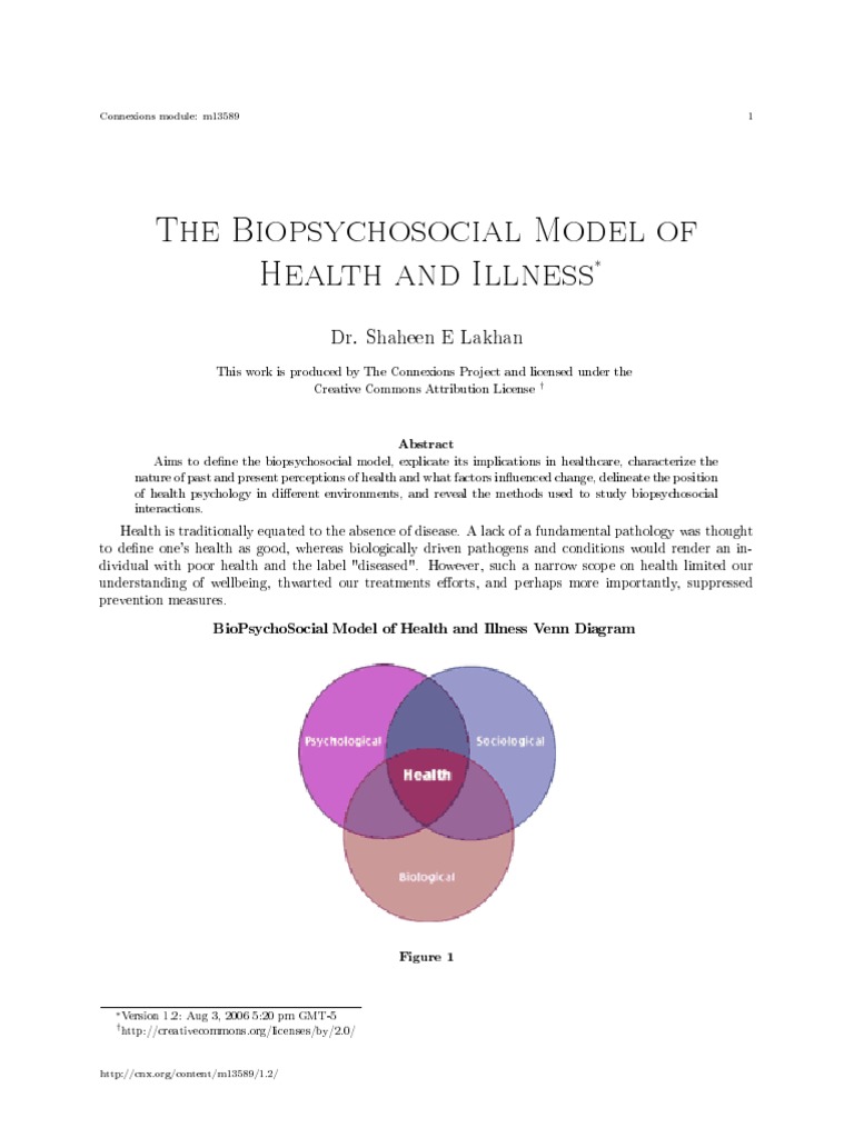 The Biopsychosocial Model of Health and Illness: Dr. Shaheen E Lakhan ...