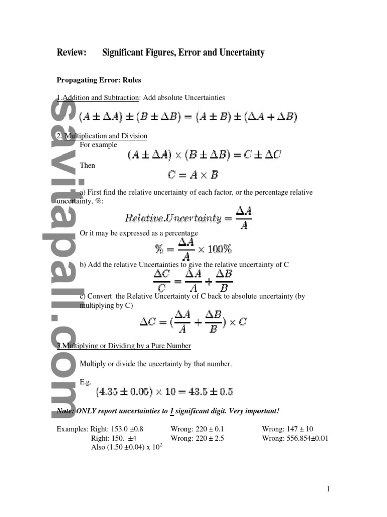 Review Propagating Error | PDF | Significant Figures | Uncertainty