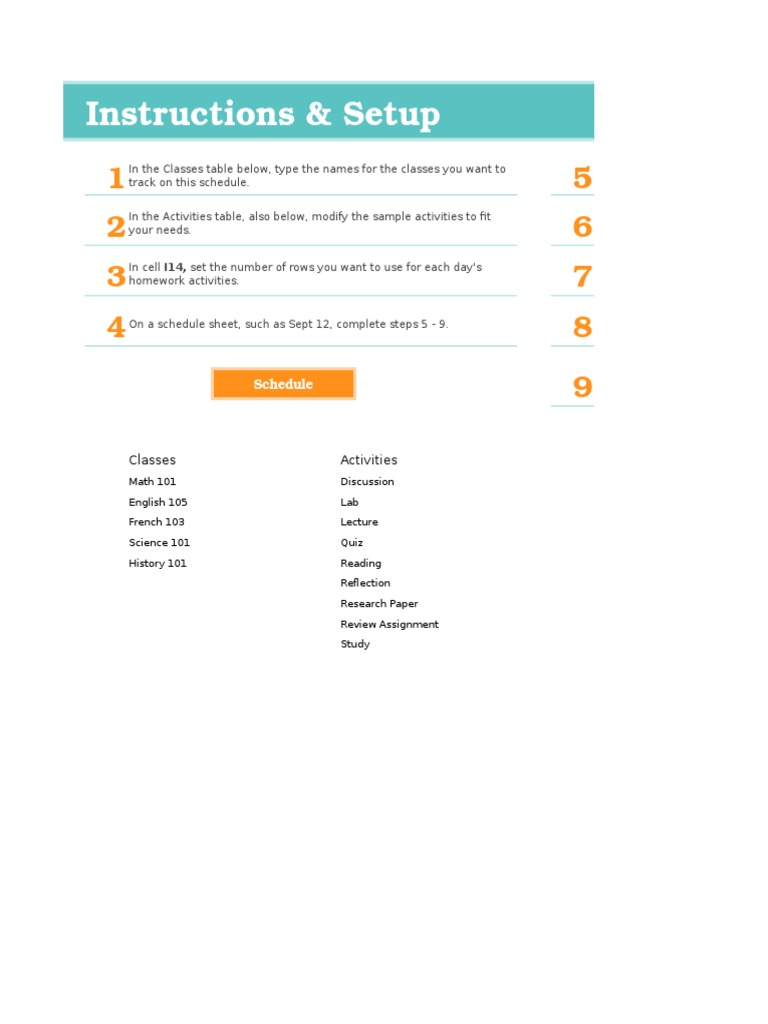 Instructions & Setup: Schedule | PDF