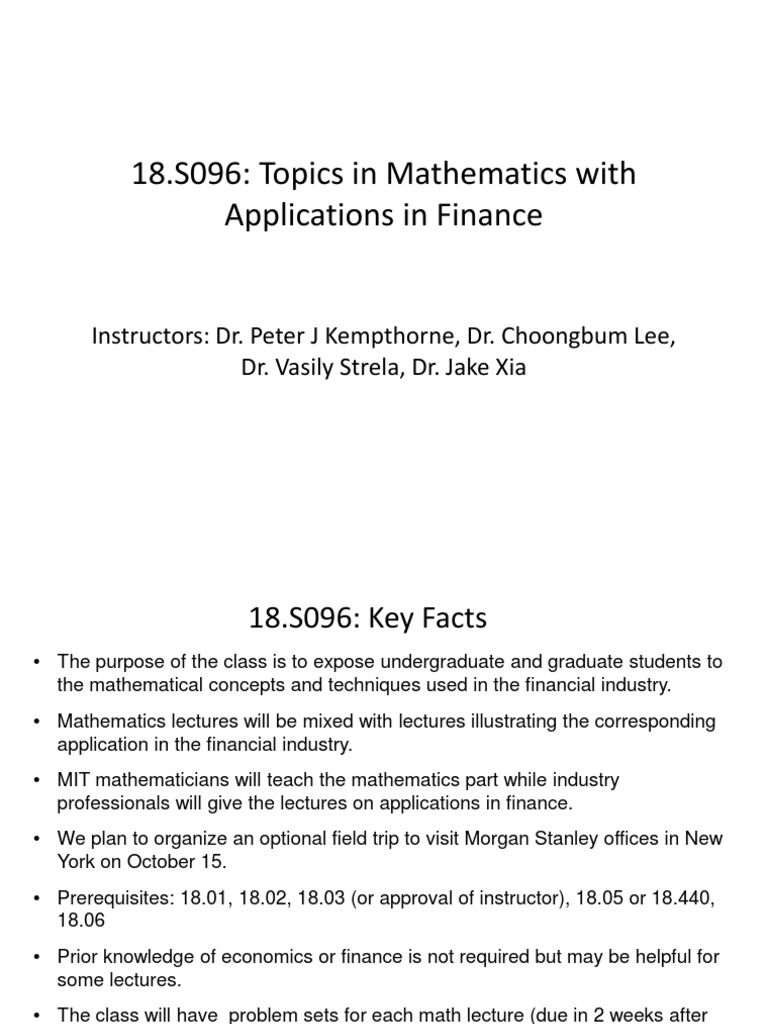 18.S096 Topics in Mathematics With Applications in Finance PDF Hedge (Finance) Bonds