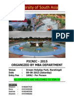 University of South Asia: PICNIC - 2015 Organized by Mba Department