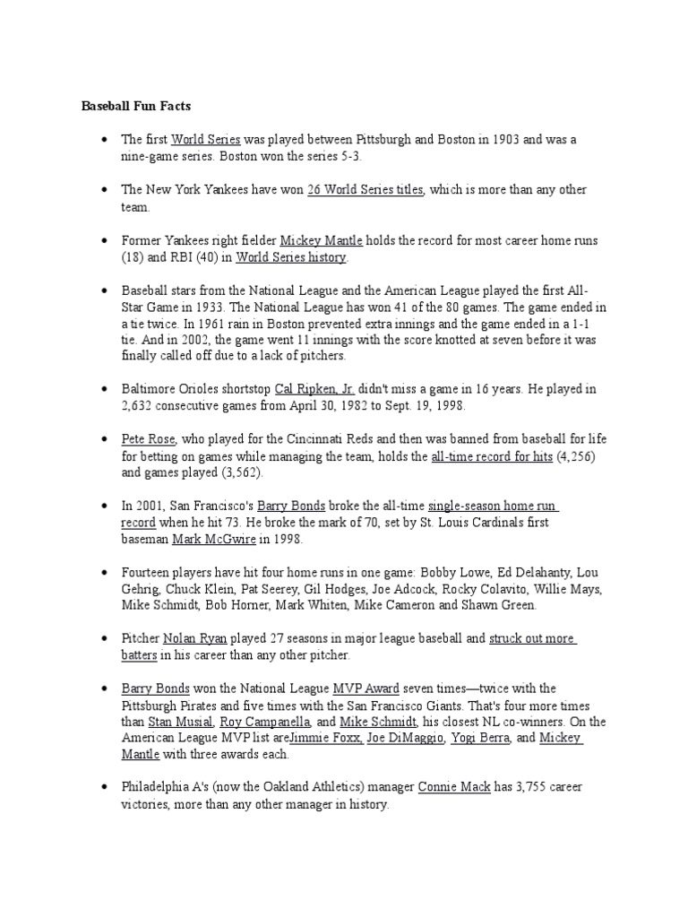 A Comprehensive Collection of Fascinating Baseball Facts and Statistics