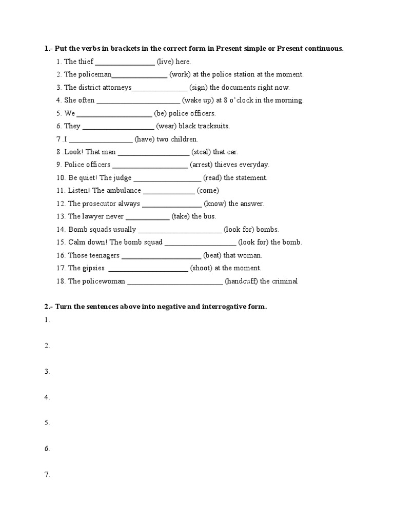 1.-Put The Verbs in Brackets in The Correct Form in Present Simple or ...