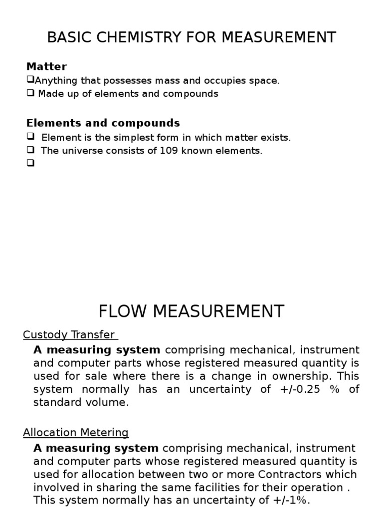 Flow Measurement in Basic Chemistry | PDF | Flow Measurement ...