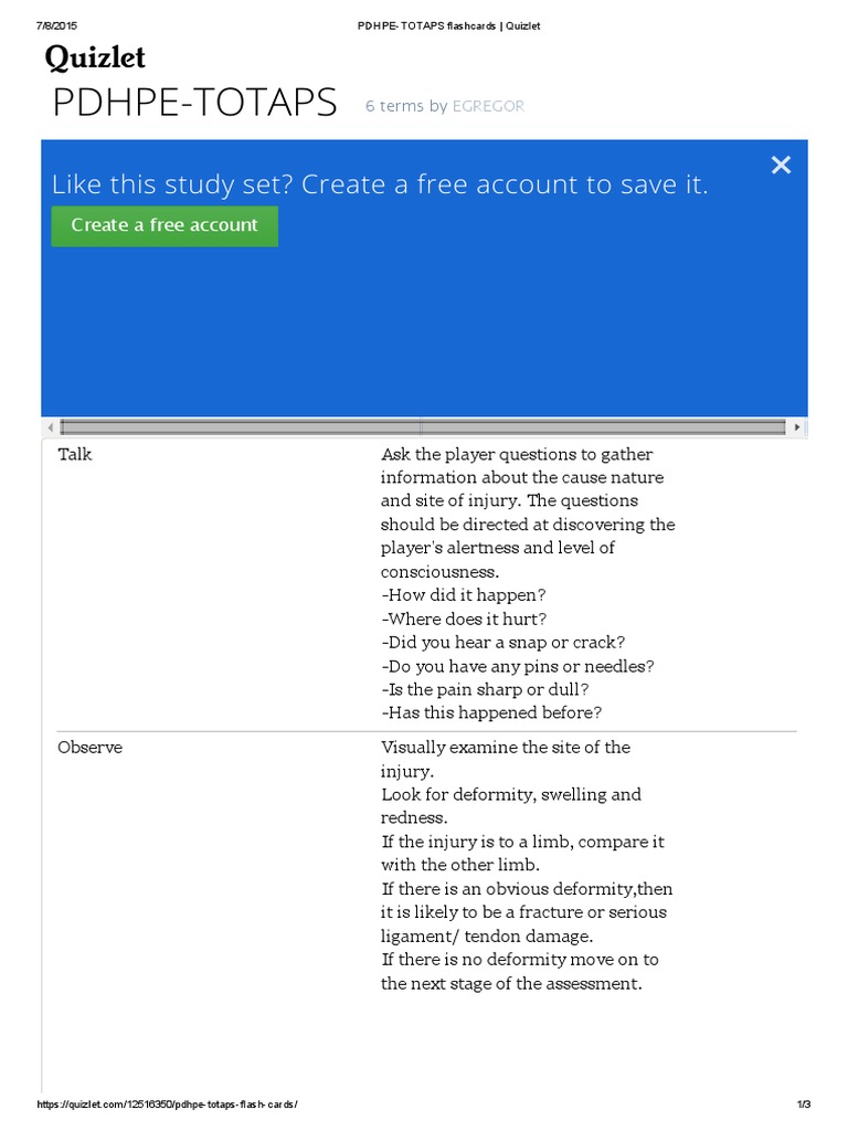 PDHPE-ToTAPS Flashcards - Quizlet | PDF | Sports & Recreation