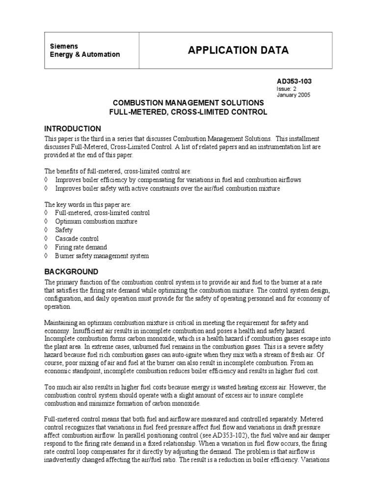 Application Data: Combustion Management Solutions Full-Metered, Cross ...