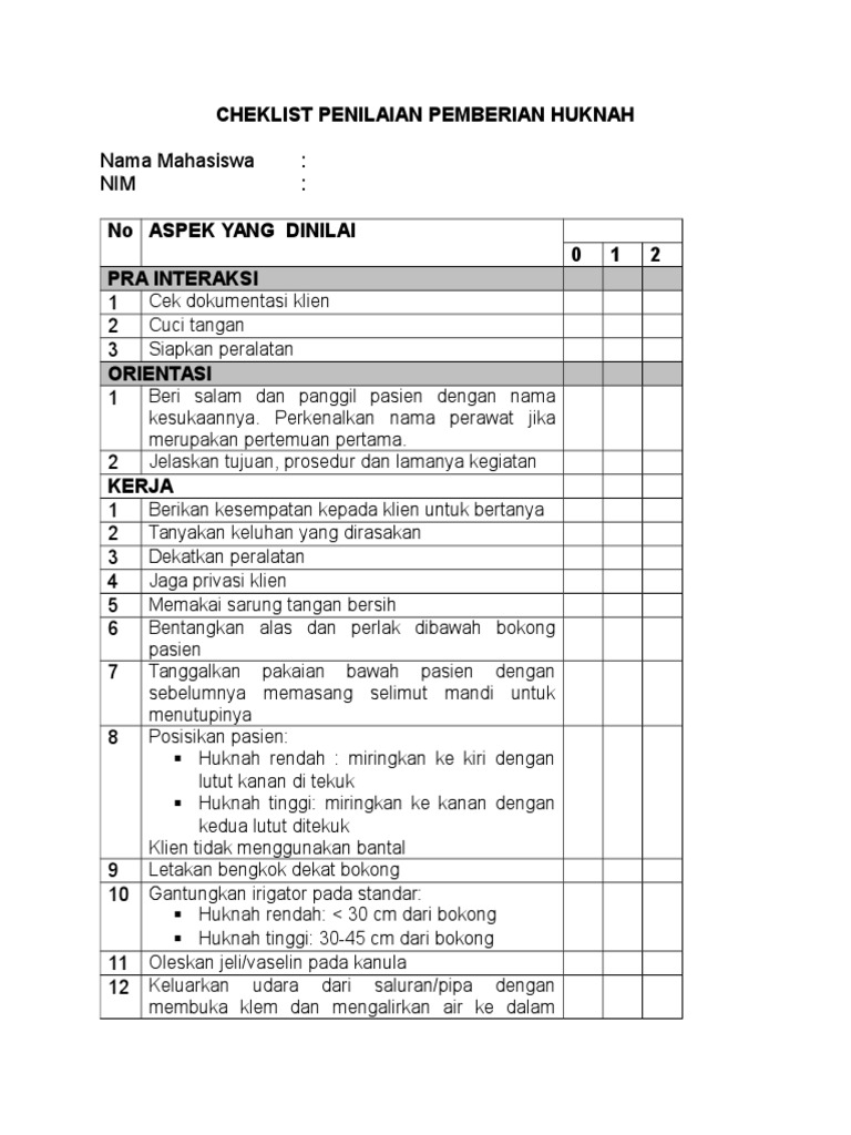 Checklist Penilaian Tindakan Medis | PDF | Karier & Perkembangan