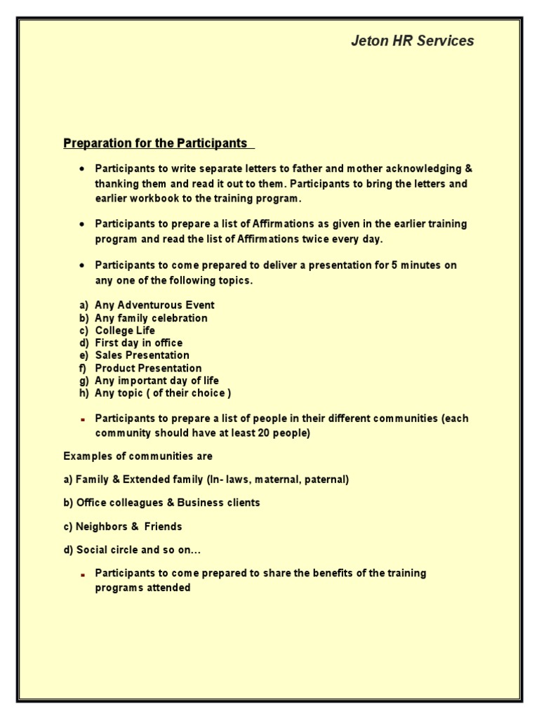 Pre-Training Preparation Guidelines | PDF