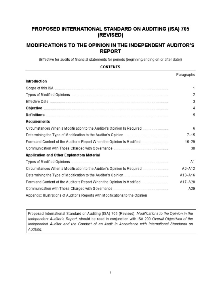 ISA 705: Modifying Auditor Opinions | PDF | Financial Audit | Auditor's ...