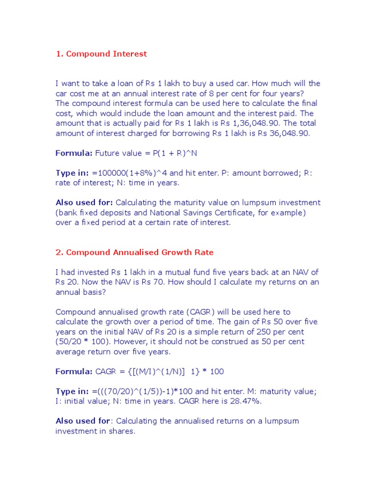 Financial Calculation Formulas Explained | PDF | Interest | Internal ...