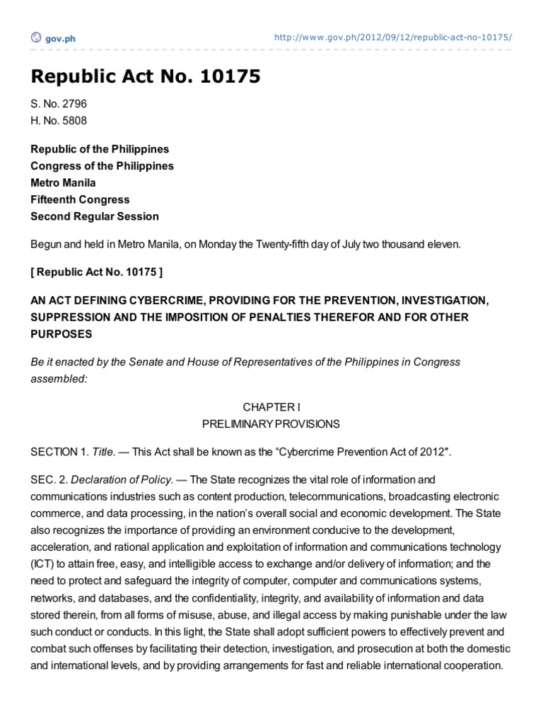 RA 10175 - Cybercrime Prevention Act of 2012 | PDF | Computer Security ...