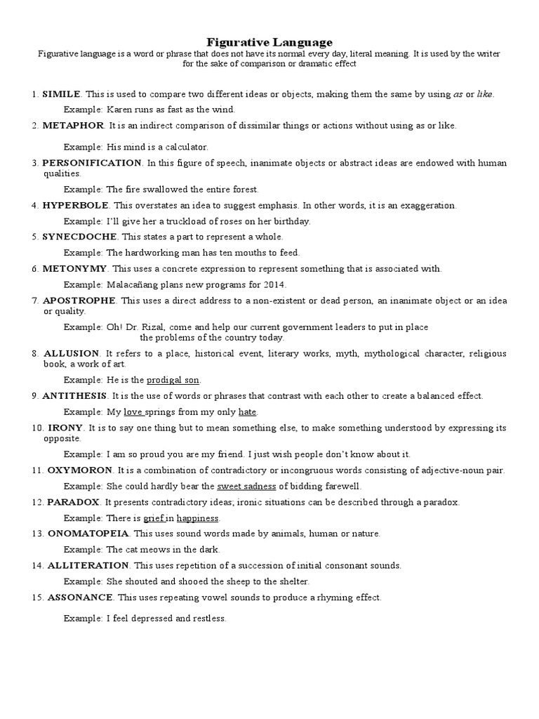Figurative Language Handout PDF