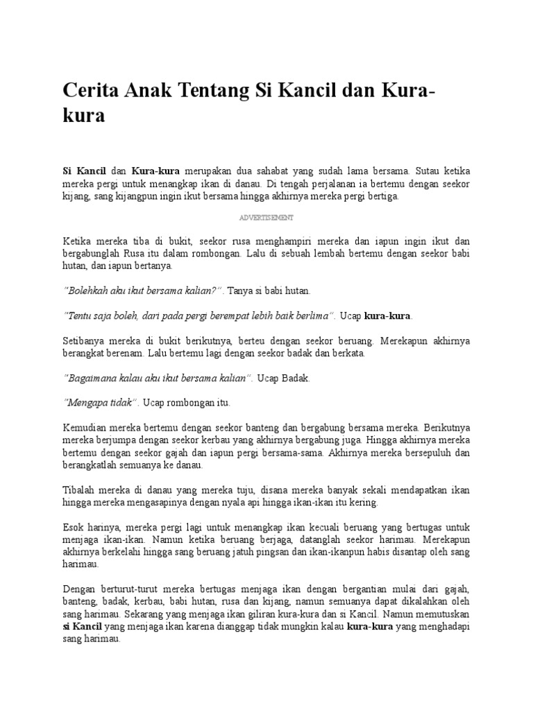 Cerita Anak Tentang Si Kancil Dan Kura Kura Pdf