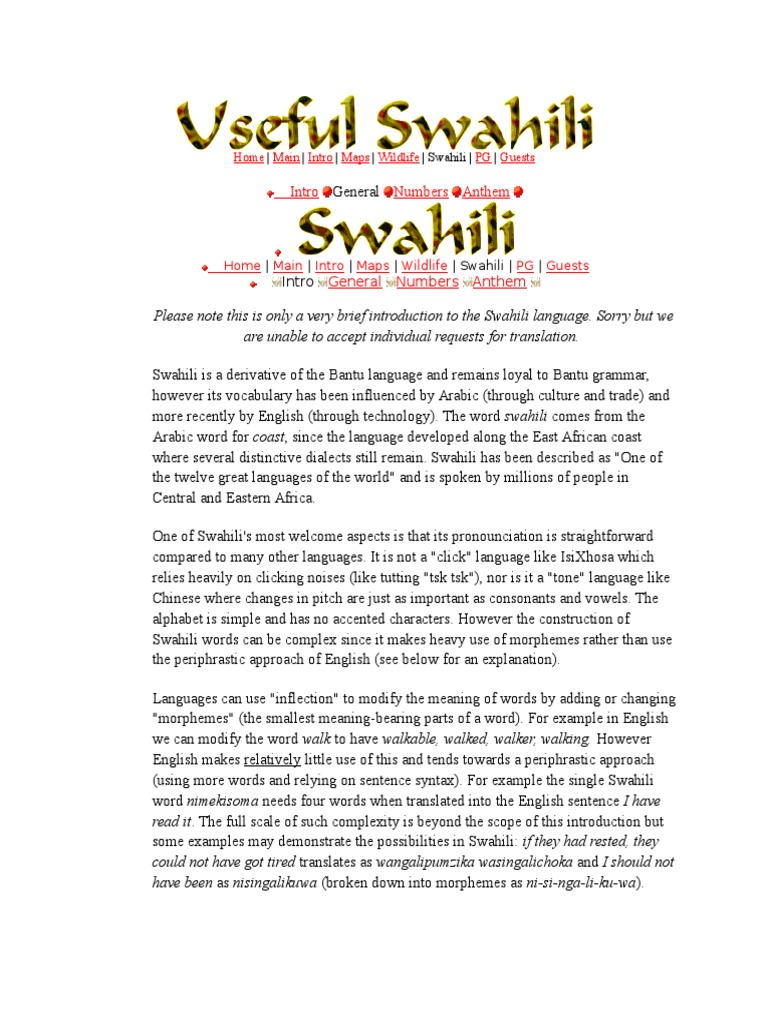 Useful Swahili Words PDF Swahili Language English Language