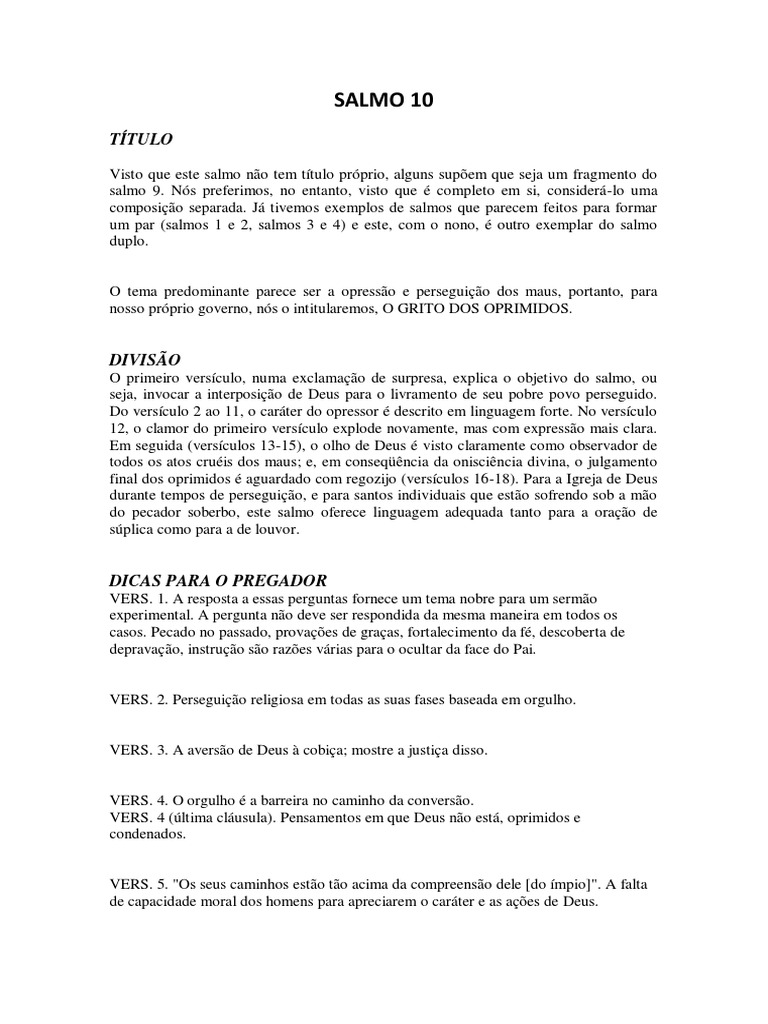 O Grito dos Oprimidos: Salmo 10 | PDF | Salmos | Santo